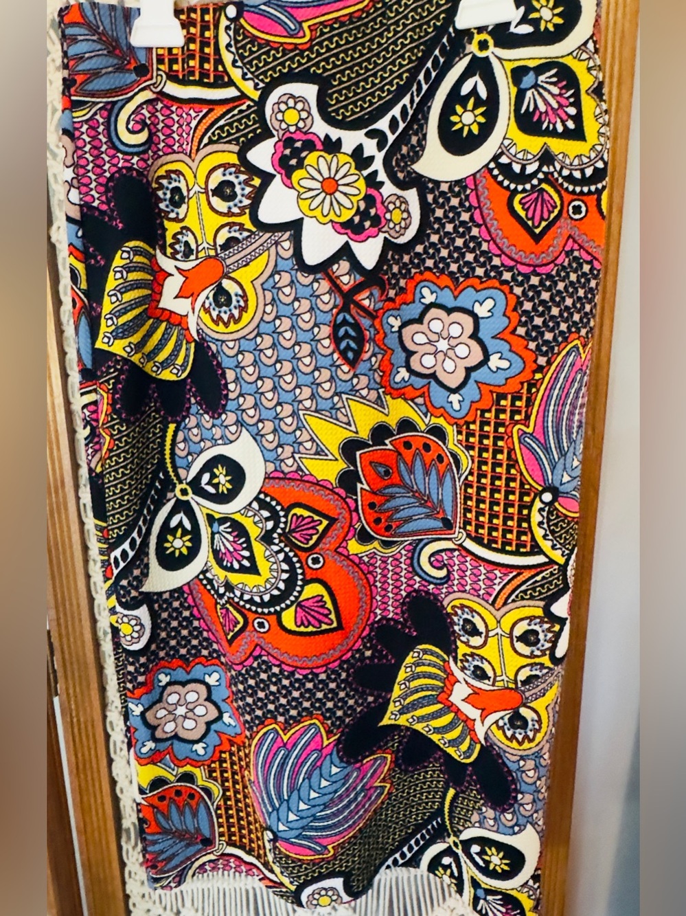 ECI New York Colorful Paisley Floral Pencil Skirt Size S Boho Statement
